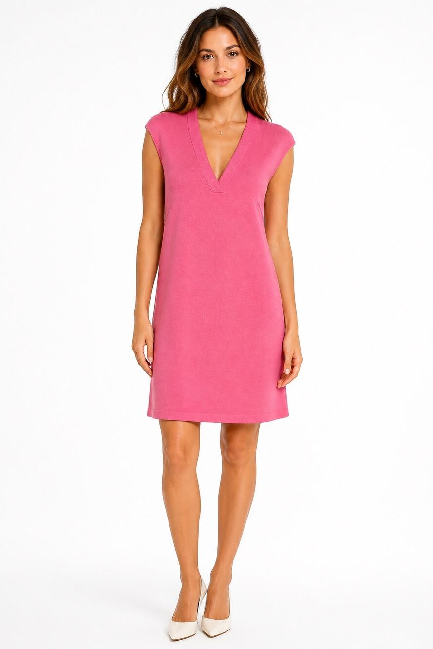 Vintage 70s Milano Pink Double Knit Shift Dress Mod Acrylic Medium